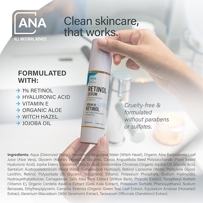 All Natural Advice Retinol Serum for Face 50mL | With Organic Botanicals, Hyaluronic Acid & Vitamin E | 1% Retinol Face Serum includes Airless Bottle & Precision Pump | Canadian Skin Care