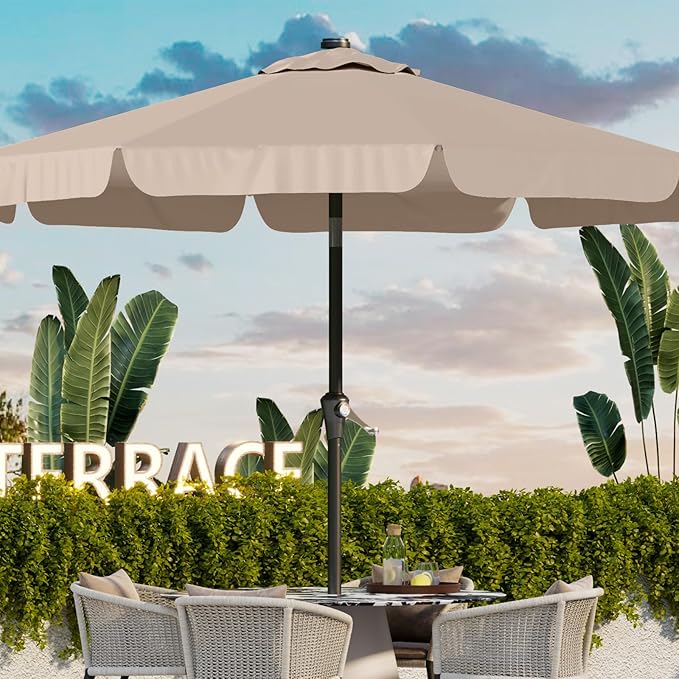 10FT Patio Umbrella Table Market Umbrella w/Tilt and Crank Outdoor Umbrellas for Garden, Deck, Backyard, Pool and Beach, Beige