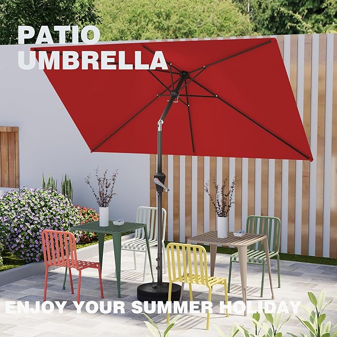 6.5' x 10' Rectangular Patio Umbrellas for Outdoor, Outdoor Table Umbrella, Large Outdoor Patio Umbrellas with 6 Sturdy Ribs for Market, Garden, Pool (Red)