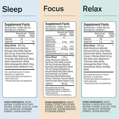 Supplement Variety Pack with Advanced Nanoscience Technology, 12 Pack, Stress Calming Relax Drink, Sleep Aid Drink, Nootropic Brain Supplement Focus Drink, 2 oz Shot