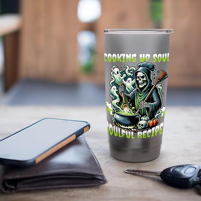 Halloween Fire Ice Skull Creepy Monster Mask Horror Stainless Steel Insulated Tumbler