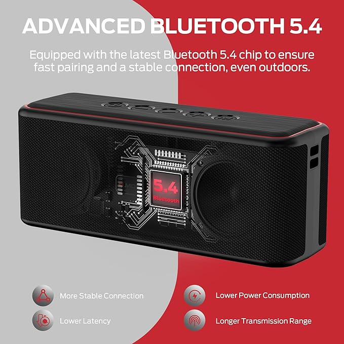 Monster Shock Plus Bluetooth Speaker, Portable Speaker with 30W Loud Stereo Sound, Bluetooth 5.4, TWS Pairing, 15H Playtime, Support AUX/TF Card, IPX6 Waterproof Wireless Speakers for Outdoor, Party