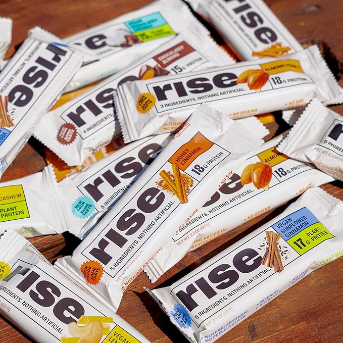 Rise Pea Protein Bar - Vegan Sunflower Cinnamon | Breakfast Bar & Protein Snack 17g Protein Just 5 Whole Food Ingredients Non-GMO Gluten-Free Soy Free