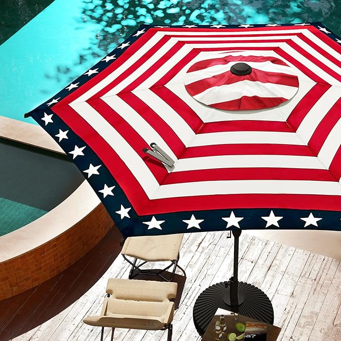 Abba Patio 9FT Lyon Outdoor Patio Umbrella Outdoor Table Umbrella with Push Button Tilt and Crank Market Umbrella 6 Sturdy Ribs UV Protection Waterproof for Garden Deck Backyard Pool, Star-Spangled