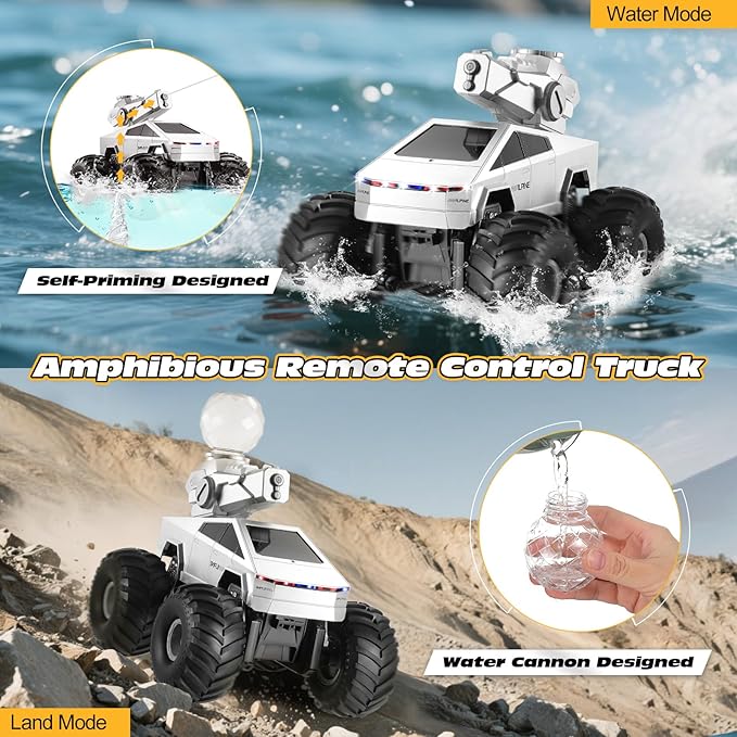 1:16 Amphibious Remote Control Car, Waterproof RC Monster Truck Toys, 4WD All-Terrain Off-Road Pickup RC Vehicle with Water Squirt