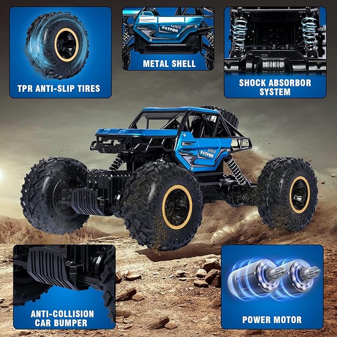 Blue RC Trucks Remote Control Car 1:14 Off Road Monster Truck,Metal Shell Crawler,2.4Ghz 20km/h High Speed All Terrain Hobby Truck