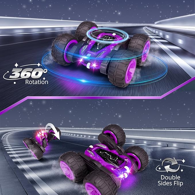 Tecnock Remote Control Car for Kids, 2.4GHz RC Car with USB-C Easy Charging, 4WD Double Sided 360° Rotates and Flips RC Stunt Car, Toys Gift for Boys and Girls