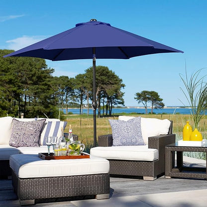 Yaheetech 7.5FT Patio Umbrella Outdoor Table Umbrella Canopy Market Umbrella with Push Button Tilt & Crank for Garden/Lawn/Deck/Backyard/Pool, 6 Ribs, Navy Blue