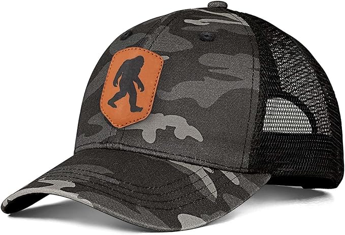 Mesh Bigfoot Hat Leather Cap for Men- Great Snapback Closure Sasquatch Hat for Hunting & Hiking