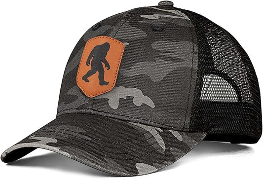 Mesh Bigfoot Hat Leather Cap for Men- Great Snapback Closure Sasquatch Hat for Hunting & Hiking