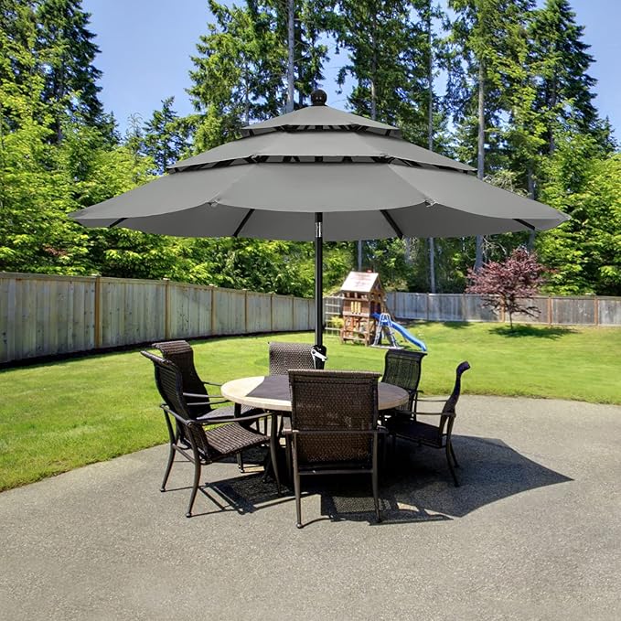 ABCCANOPY Patio Umbrellas 3 Tiers 11FT (Dark Gray)