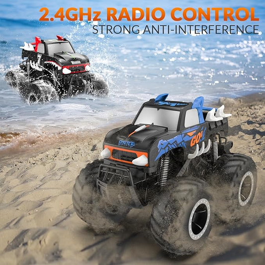 STEMTRON Amphibious Remote Control Car Toys for Boys 2.4 GHz 1:16 All Terrain Off-Road RC Car Waterproof RC Monster Truck Kids Pool Toys Remote Control Boat Gifts for Kids Boys