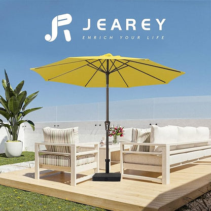 JEAREY 9FT Outdoor Patio Umbrella Outdoor Table Umbrella with Push Button Tilt and Crank, Market Umbrella 8 Sturdy Ribs UV Protection Waterproof for Garden, Deck, Backyard, Pool (Yellow)