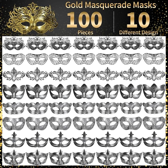 yeload Masquerade Masks 100 Bulk Vintage Masks of Masquerade Party, Venetian, Mardi Gras, Halloween, Masks for Women, Men