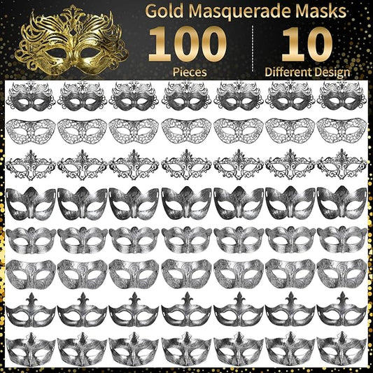 yeload Masquerade Masks 100 Bulk Vintage Masks of Masquerade Party, Venetian, Mardi Gras, Halloween, Masks for Women, Men