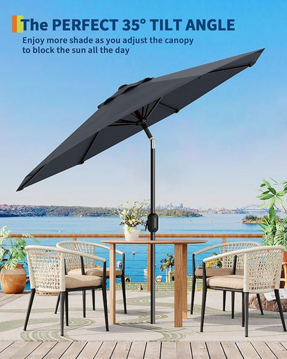 10FT Patio Umbrella Outdoor, Market Umbrella, Table Umbrella with Push Button Tilt and Crank, 8 Sturdy Ribs UV Protection Waterproof for Garden, Pool, Deck, Backyard (Grey)