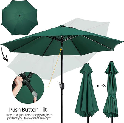 Yaheetech 9FT Patio Umbrella Market Table Umbrella Outdoor Canopy Umbrella with Push Button Tilt & Easy Crank Lift for Garden/Lawn/Deck/Backyard/Beach/Pool, 8 Ribs, Dark Green