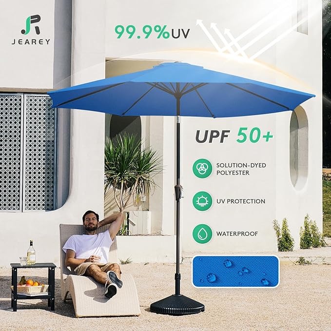 JEAREY 10FT Outdoor Patio Umbrella Outdoor Table Umbrella with Push Button Tilt and Crank, Market Umbrella 8 Sturdy Ribs UV Protection Waterproof for Pool, Garden (Royal Blue)