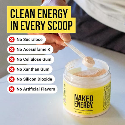 Naked Energy - Pure Pre Workout Powder for Men and Women, Vegan, Unflavored, Healthy Pre Workout - No Added Sweeteners, Colors Or Flavors - 50 Servings