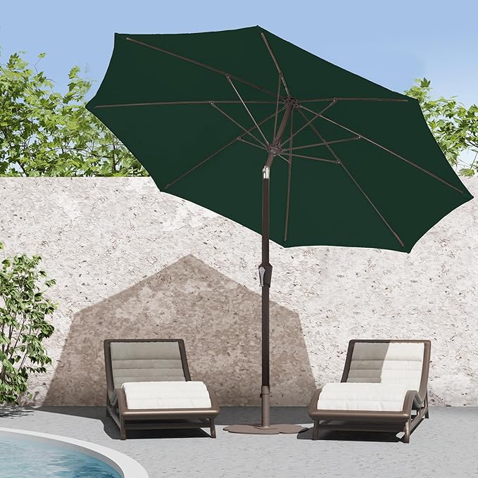 PatioKingdom 9FT Patio Outdoor Umbrella-UPF 50+ Sun Shade with Wind Vent, Push-Button Tilt & Smooth Crank Lift, Rust-Resistant Fiberglass Frame for Garden, Backyard,Yard