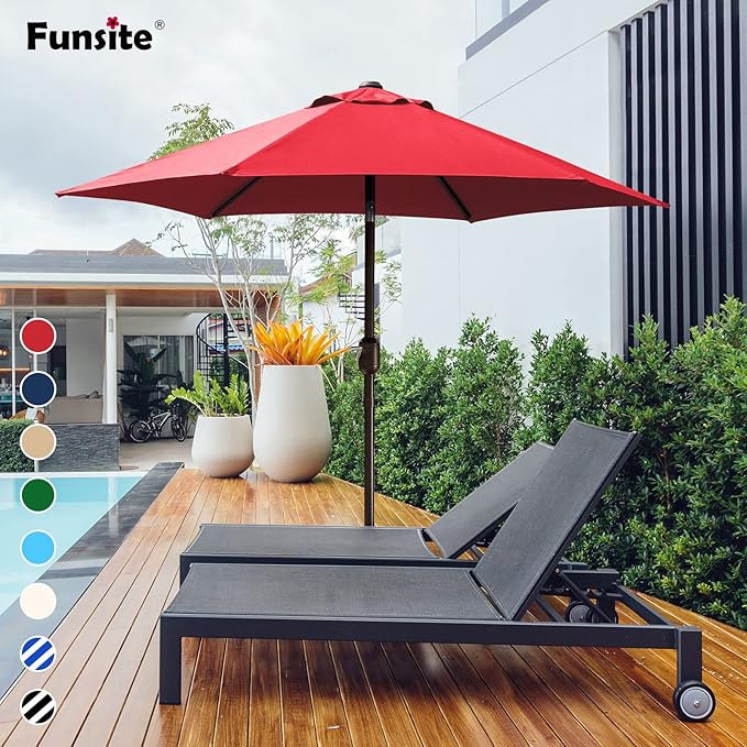 7.5Ft/9Ft Patio Umbrella, UV Protect Pool Umbrella with Heavy Duty Pole,Outdoor Umbrella with Push Botton Tilt & Crank