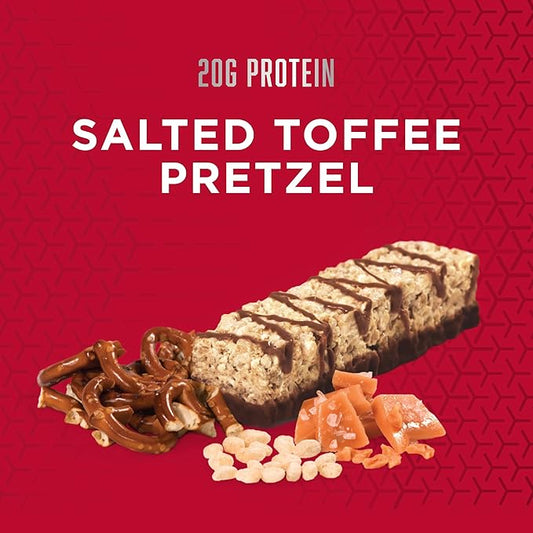 BSN Protein Crisp Bar, Protein Snack Bars, Crunch Bars with Whey Protein and Fiber, Gluten Free, Salted Toffee Pretzel, 12 Count (Packaging May Vary)