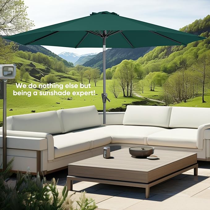 Tempera Patio Market Outdoor Table Umbrella with Push Button Tilt and Crank,Large Sun Umbrella with Sturdy Pole&Fade resistant canopy,Easy to set