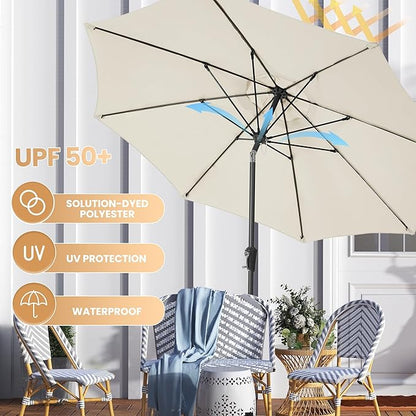 Ayge 9FT Large Outdoor Patio Umbrella Market Table Umbrella-UV Resistant, Easy Push Button Tilt and Crank, 8 Sturdy Fiberglass Ribs Heavy-Duty Pool Umbrella for Deck, Backyard,Garden