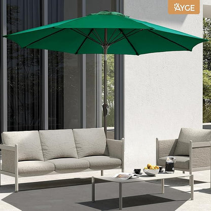 Ayge 9FT Large Outdoor Patio Umbrella Market Table Umbrella-UV Resistant, Easy Push Button Tilt and Crank, 8 Sturdy Fiberglass Ribs Heavy-Duty Pool Umbrella for Deck, Backyard,Garden