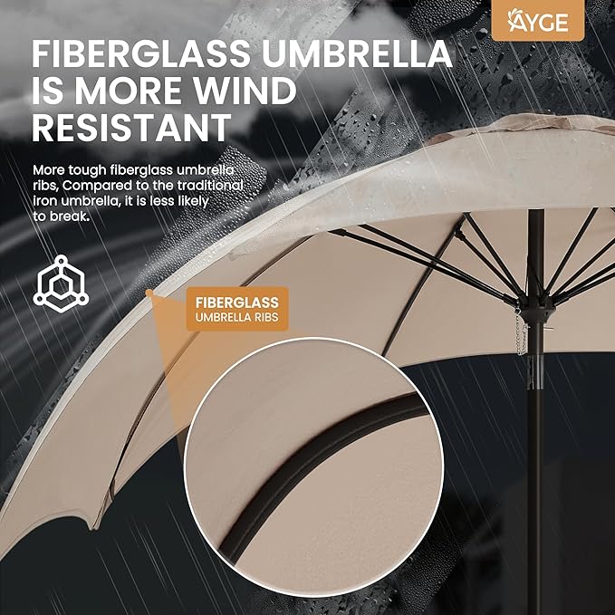 Ayge 9FT Large Outdoor Patio Umbrella Market Table Umbrella-UV Resistant, Easy Push Button Tilt and Crank, 8 Sturdy Fiberglass Ribs Heavy-Duty Pool Umbrella for Deck, Backyard,Garden