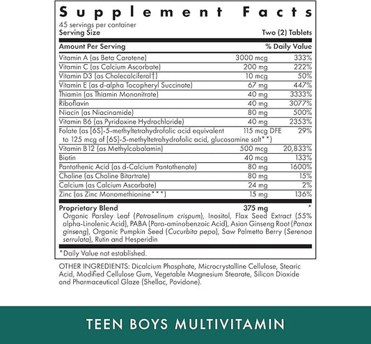 MICHAEL'S Health Naturopathic Programs Teen Boys - 90 Vegetarian Tablets - Daily Multivitamin Supplement - Kosher - 45 Servings