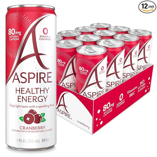ASPIRE® Cranberry, Healthy Energy Drink with Low Caffeine, No Sugar, Carbs, and Keto Friendly, 12 Pack