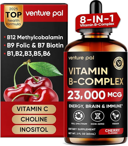 Venture Pal Vitamin B Complex with 11-in-1 Formula for Men & Women, B12 Methylcobalamin | B9 Folic | B1,B2,B3,B5,B6,B7- Vitamin C, Choline,Inositol-Immune & Energy Metabolism, Brain & Heart Support