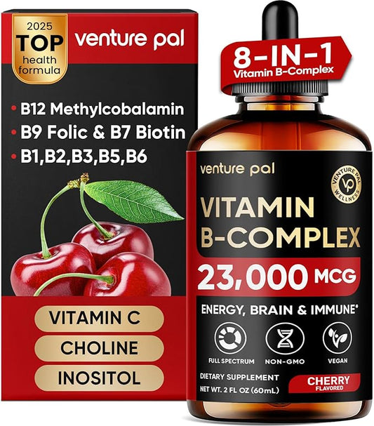 Venture Pal Vitamin B Complex with 11-in-1 Formula for Men & Women, B12 Methylcobalamin | B9 Folic | B1,B2,B3,B5,B6,B7- Vitamin C, Choline,Inositol-Immune & Energy Metabolism, Brain & Heart Support