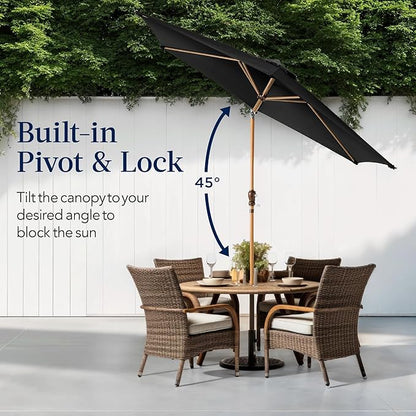 Best Choice Products 10ft Market Umbrella, Outdoor Sun Shade for Backyard, Deck, Poolside, Table w/Woodgrain Pattern, Easy Tilt & Crank - Black
