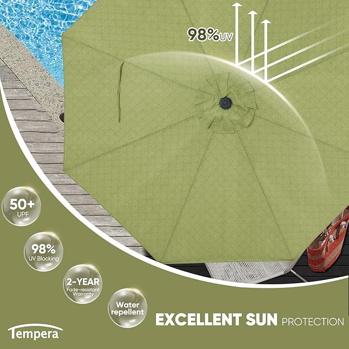 Tempera Patio Market Outdoor Table Umbrella with Push Button Tilt and Crank,Large Sun Umbrella with Sturdy Pole&Fade resistant canopy,Easy to set