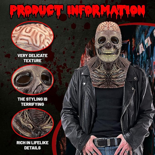 Skull Mask - Scary Full Head Skeleton Headgear - Realistic Halloween Cosplay Latex Horror Mask
