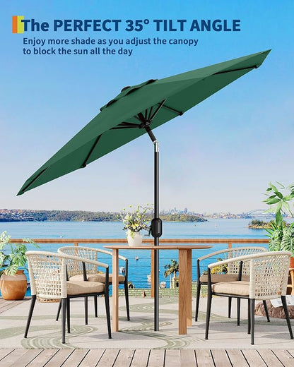 10FT Patio Umbrella Outdoor, Market Umbrella, Table Umbrella with Push Button Tilt and Crank, 8 Sturdy Ribs UV Protection Waterproof for Garden, Pool, Deck, Backyard (Dark Green)