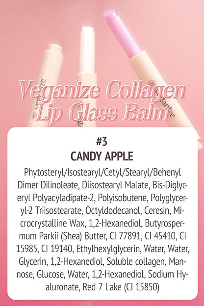 SELF BEAUTY Veganize Collagen Lip Glass Balm | Hydrating Lip Balm in 9 Vibrant Colors | Moisturizing Lip Care Infused with Collagen Jelly Magic | No Animal Trial Lip Balm 0.06 oz (#3 Candy Apple)