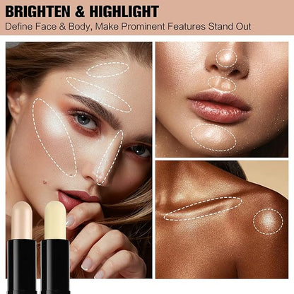 Contour Stick, 2Pcs Dual-Ended Highlighter Makeup Pen & + 04#)