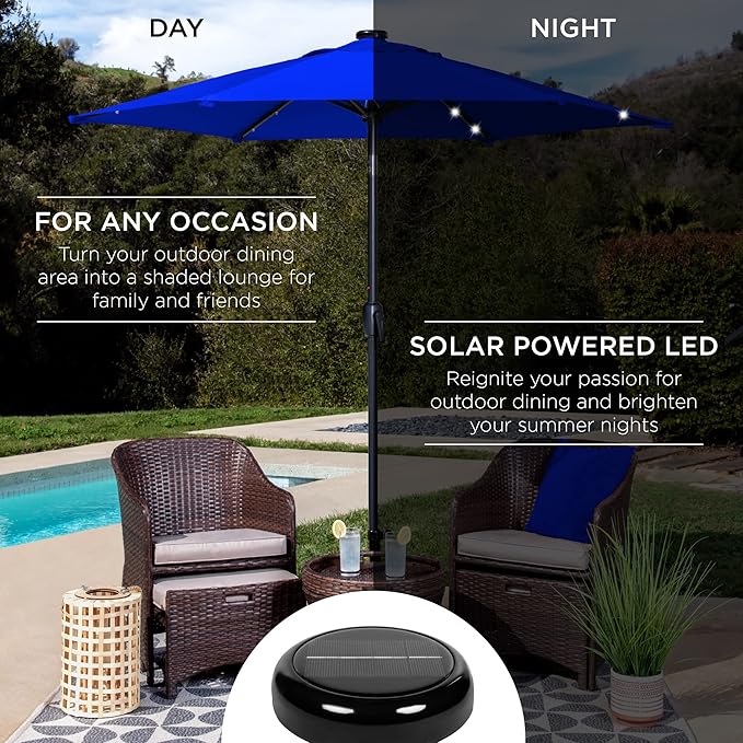 Best Choice Products 7.5ft Outdoor Solar Market Table Patio Umbrella for Deck, Pool w/Tilt, Crank, LED Lights - Resort Blue