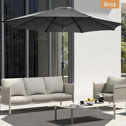 Ayge 9FT Large Outdoor Patio Umbrella Market Table Umbrella-UV Resistant, Easy Push Button Tilt and Crank, 8 Sturdy Fiberglass Ribs Heavy-Duty Pool Umbrella for Deck, Backyard,Garden