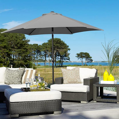 Yaheetech 7.5FT Patio Umbrella Outdoor Market Table Umbrella with 6 Sturdy Ribs, Push Button Tilt & Crank for Garden/Lawn/Deck/Backyard/Pool/Beach, Gray