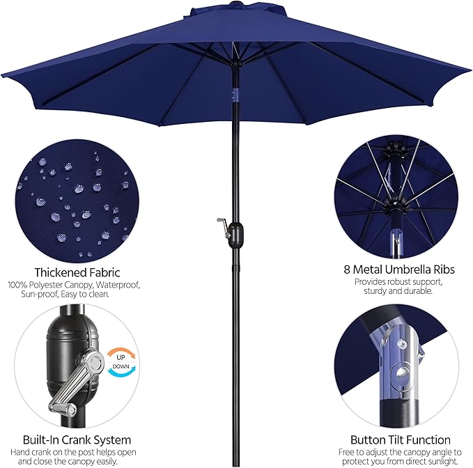Yaheetech 9FT Patio Umbrella Outdoor Umbrella Patio Yard Market Table Umbrella with Push Button Tilt & Crank for Garden/Beach/Lawn/Deck/Backyard/Pool, 8 Ribs, Navy Blue