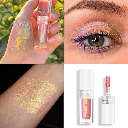 MAKI YIKA Glitter Eyeshadow Gold Liquid Multichrome Eyeshadows Long Lasting, Metallic Chameleon Eye Shadow Smudgeproof Holographic Eye Topper Glitters (#9 Ember)