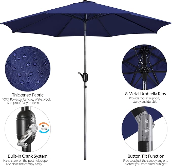 Yaheetech Patio Umbrella, 10FT Outdoor Table Market Umbrella with Push Button Tilt and Crank, Yard Umbrella with 8 Sturdy Ribs for Garden, Deck, Backyard, Pool