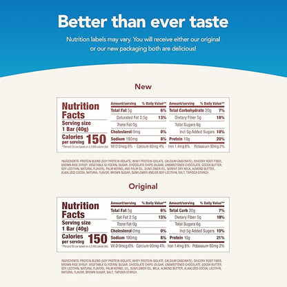 think! Protein Bars with Chicory Root for Fiber, Digestive Support, Gluten Free with Whey Protein Isolate, Chocolate Chip, Snack Bars without Artificial Sweeteners, 1.4 Oz (10 Count)