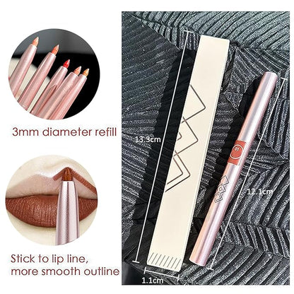 Lip Liner Set, 6 Colors Longwear and Pigmented Matte Lip Pencil Makeup, Smooth Application, Retractable Waterproof Lip Liner