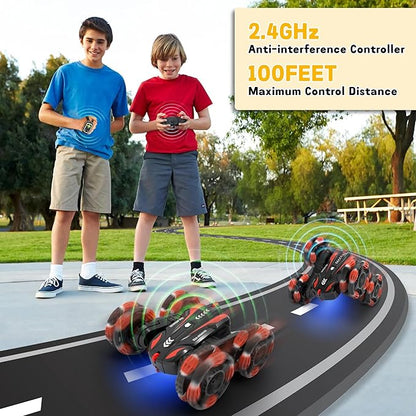 Eulogia Gesture Sensing RC Stunt Car for Kids, Double Sided 360° Flips & Rotating, 40+ Mins Playtime, Durable Off-Road Remote Control Car Toys Gifts for Boys Girls Age 5-12 (Red)