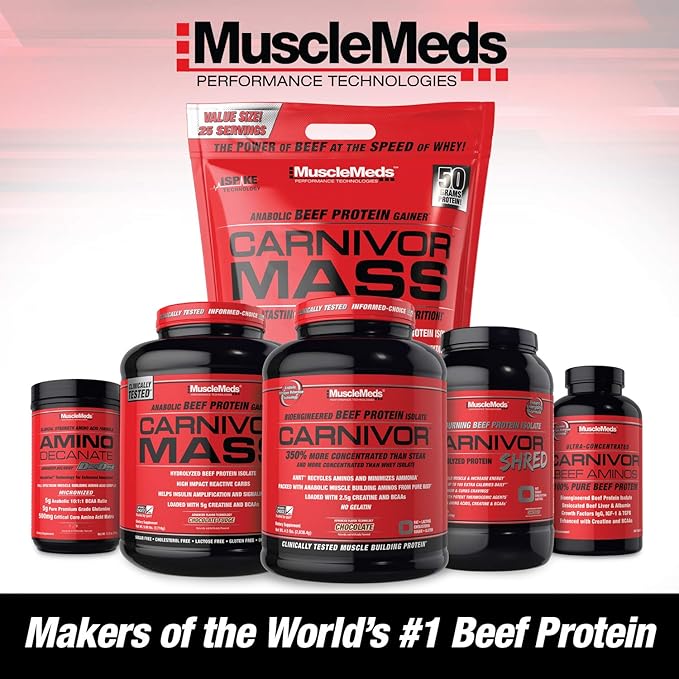 MuscleMeds Carnivor Mass Anabolic Beef Protein Gainer, Vanilla Caramel, 10 Pounds